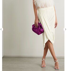 NWT Dries Van Noted white draped stretch jersey midi skirt, Size 36.